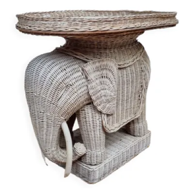 Table d'appoint, éléphant - rotin