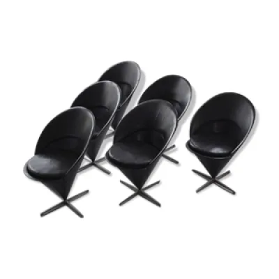 Set de 6 chaises cone - cuir noir