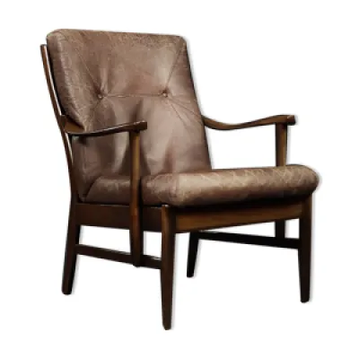 fauteuil vintage en hêtre - 1970 cuir