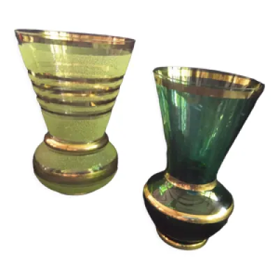 Deux vases verts vintage - verre effet