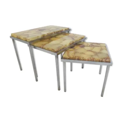 Tables gigogne vintage - chrome marbre