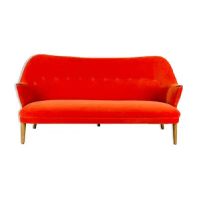 Canapé 3 places en velours - orange milieu