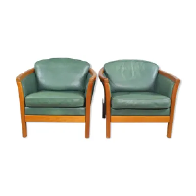 fauteuils en cuir vert - 1970