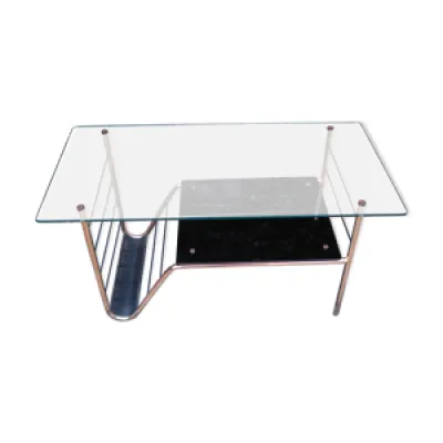 Table basse vintage double - plateau verre