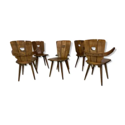 Ensemble de 6 chaises - bois 1950