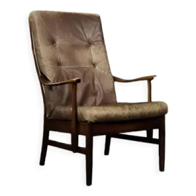 fauteuil haut vintage - cuir brun