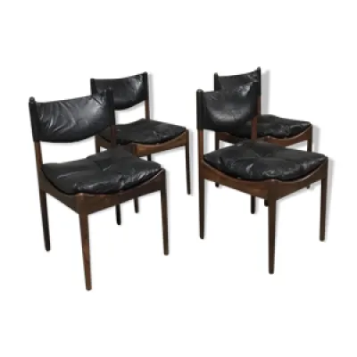 Ensemble de 4 chaises - palissandre cuir