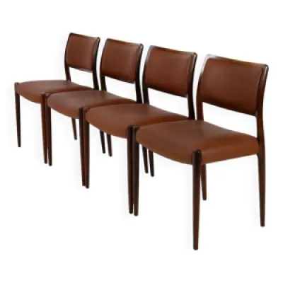 Ensemble de 4 chaises - cuir palissandre