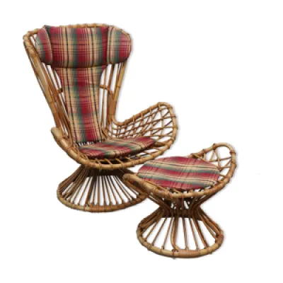 fauteuil avec tabouret - bambou