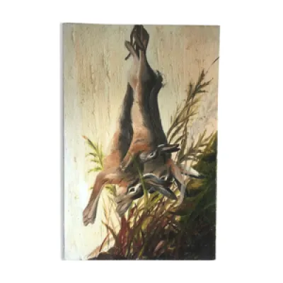 Huile sur toile lapin - chasse