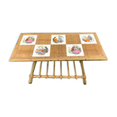 Table basse rotin bambou - carreaux