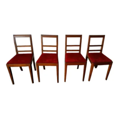 Lot de 4 chaises bois - bordeaux velours