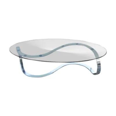 Table basse ovale des - acier plateau verre