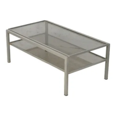 Table basse double plateaux - verre acier