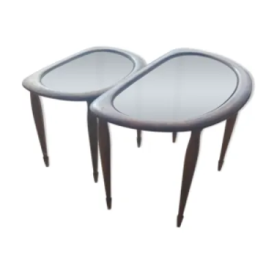 2 tables en acajou, verre - bronze 1960