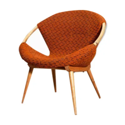 fauteuil coque tchécoslovaque - bois tissu