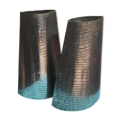 Vases en métal argenté - 1970 peau