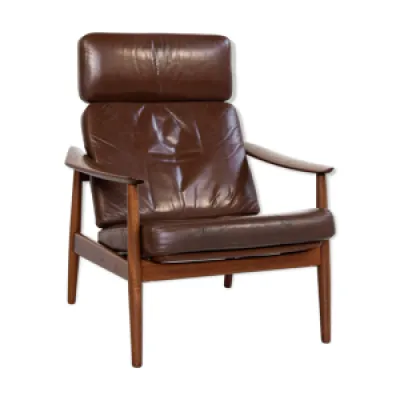 fauteuil en teck et cuir - france 1960