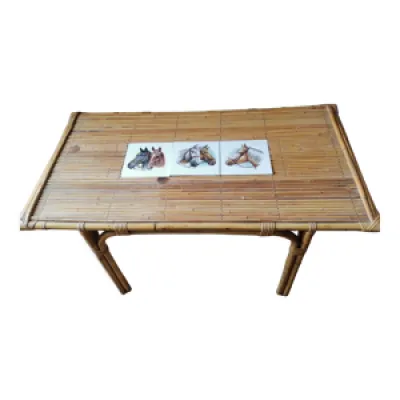 Table basse bambou rotin - ceramique 1960