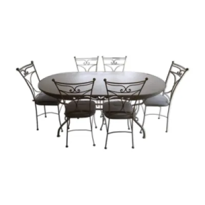Ensemble table & 6 chaises - blanc bois