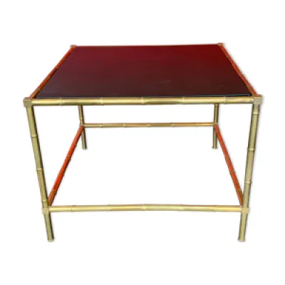 Table basse bambou et - cuir 1950