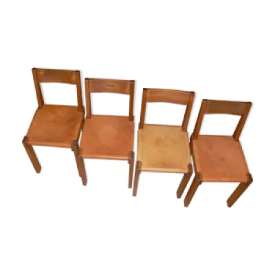 Ensemble de 4 chaises - bois cuir
