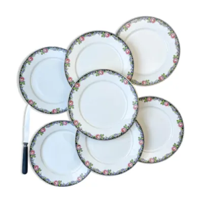 7 assiettes plates en - porcelaine digoin