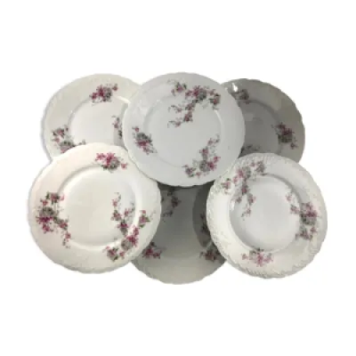 6 assiettes plates en - fleurs porcelaine