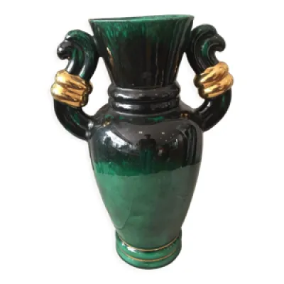 Vase en ceramique vert - fonce annees