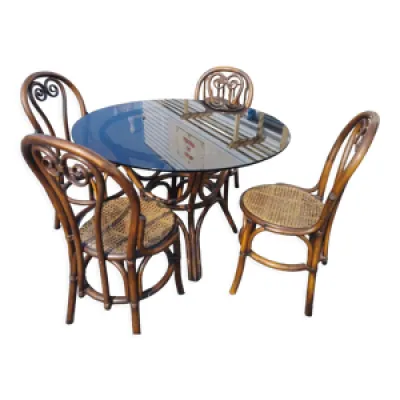 Table salle a manger - rotin chaises