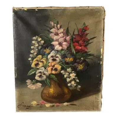 Huile sur toile par Lewarny - bouquet fleurs