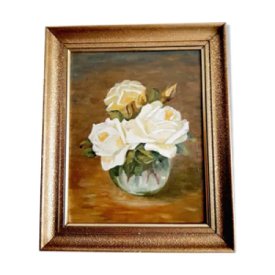 Huile sur toile roses - blanches