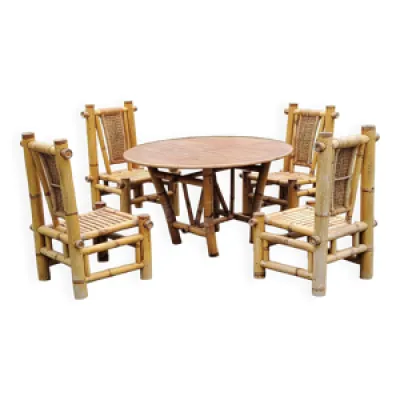 Salon de jardin table - chaises rotin bambou