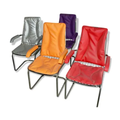 Série de 4 fauteuils - assise couleur