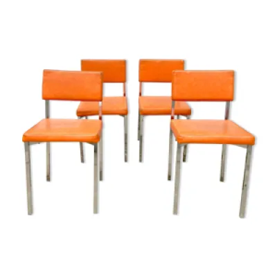 Serie de 4 chaises rétro - cuir orange