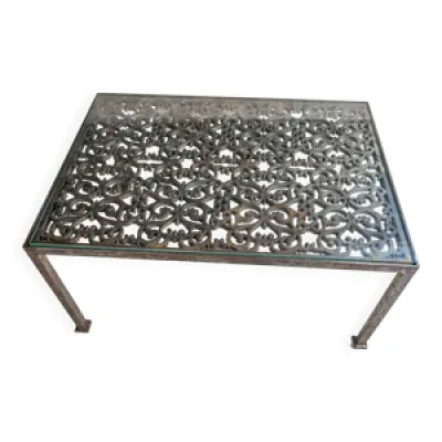 Table basse fer forge - acier verre