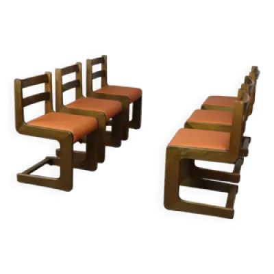 Six chaises en porte-à-faux - 1970 bois