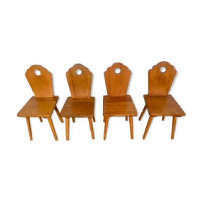 Série de 4 chaises bistrot - bois brutaliste
