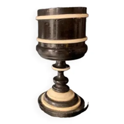 Pot ancien en bois tourné - noir italie