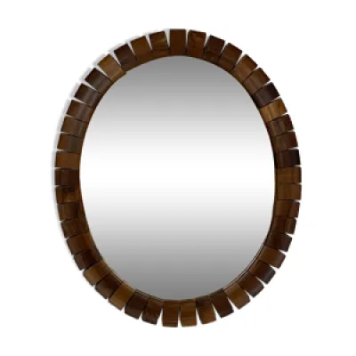 Miroir ovale en teck - milieu palissandre