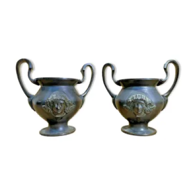 Paire vases anciens XIXeme - bronze patine