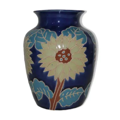 Vase ancien en céramique - fleurs