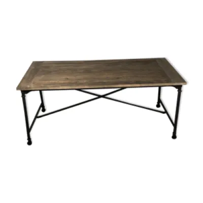 table d'atelier en fer - bois ancien