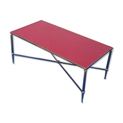 Table basse en laiton - plateau rouge