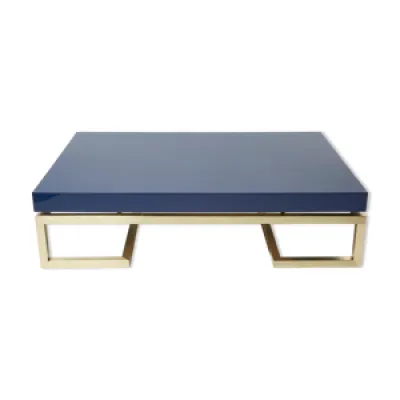 Table basse laquée bleue - 1970 laiton