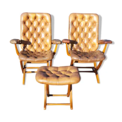Paire de fauteuils cuir - style chesterfield