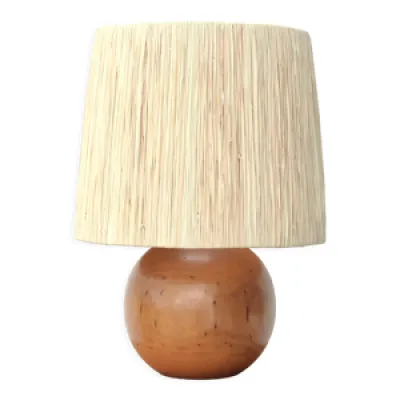 Lampe boule en bois avec - abat jour raphia