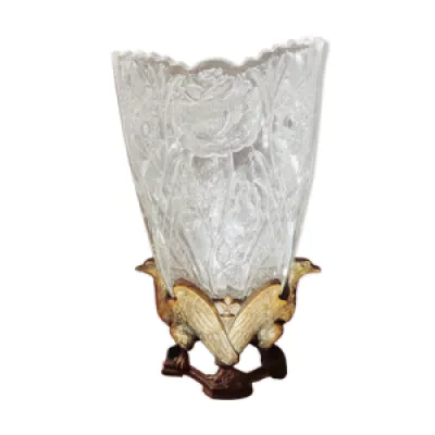 Vase verre pressé sur - base bronze