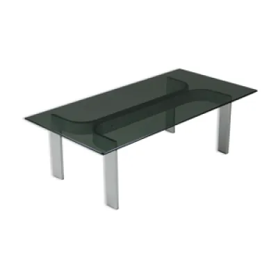 table basse aluminium - verre plateau