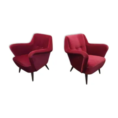 Paire de fauteuils organique - velours rouge